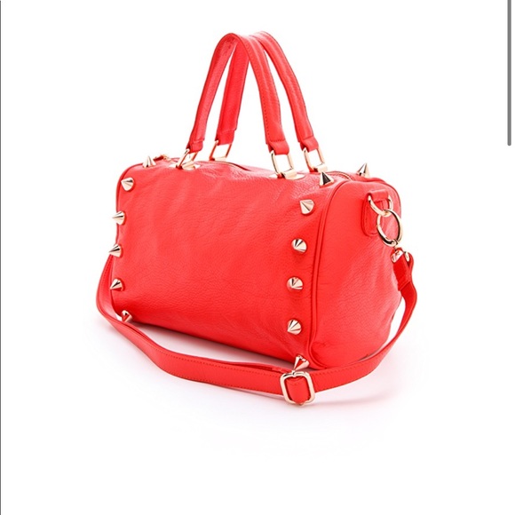Deux Lux Handbags - Edgy/Gorgeous studded coral duffel w double straps